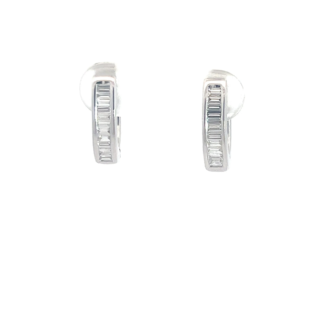 18k White Gold .60 E VS2 1/2 Baguette Oval Hoops