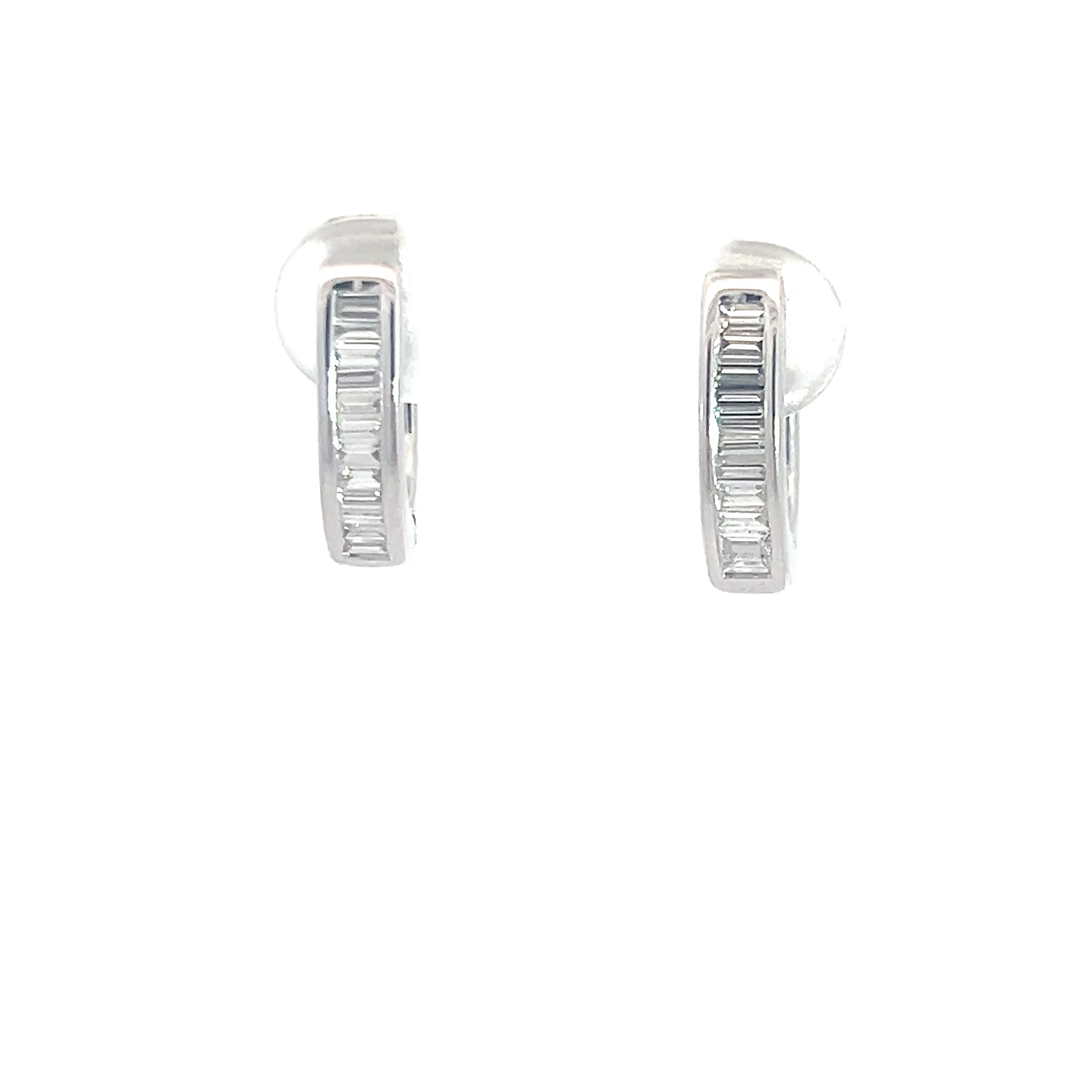 18k White Gold .60 E VS2 1/2 Baguette Oval Hoops