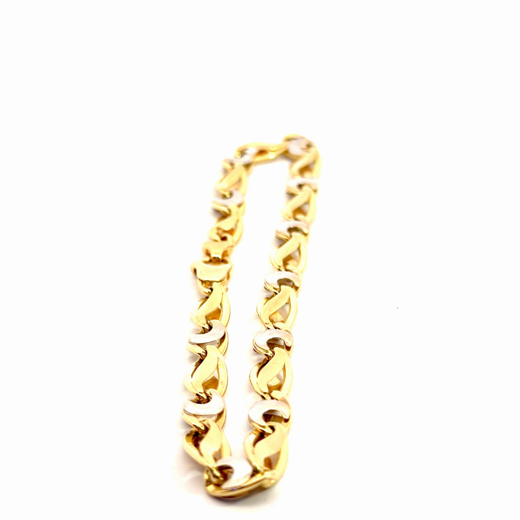 18k Two Tone 6.1 gram Hand Polish Men Link Bracelet 8"inch