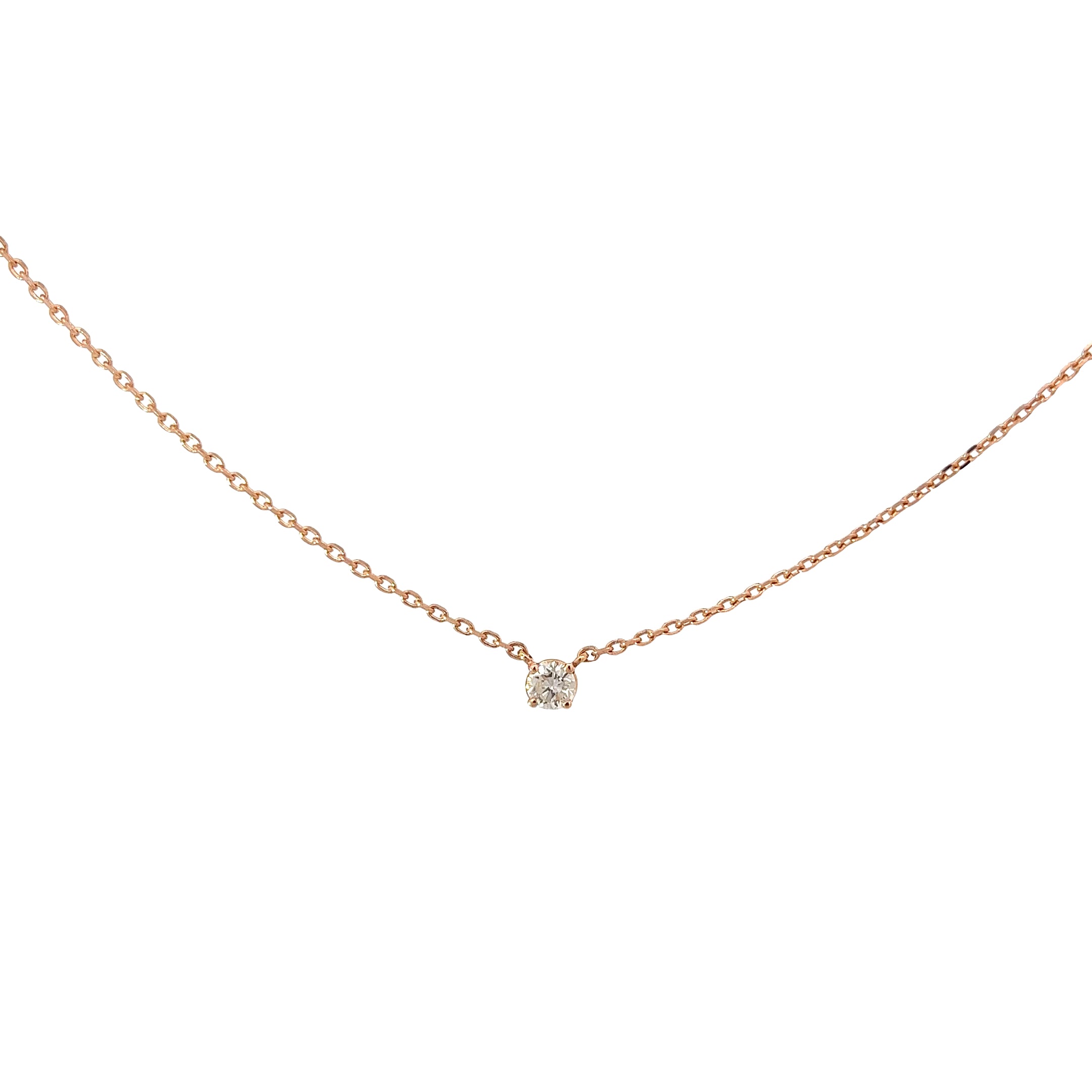 14k Rose Gold .28ct J SI1 Round Diamond Solitaire Necklace