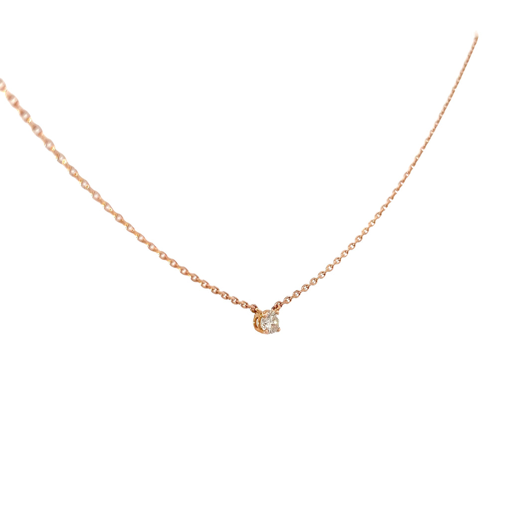 14k Rose Gold .28ct J SI1 Round Diamond Solitaire Necklace