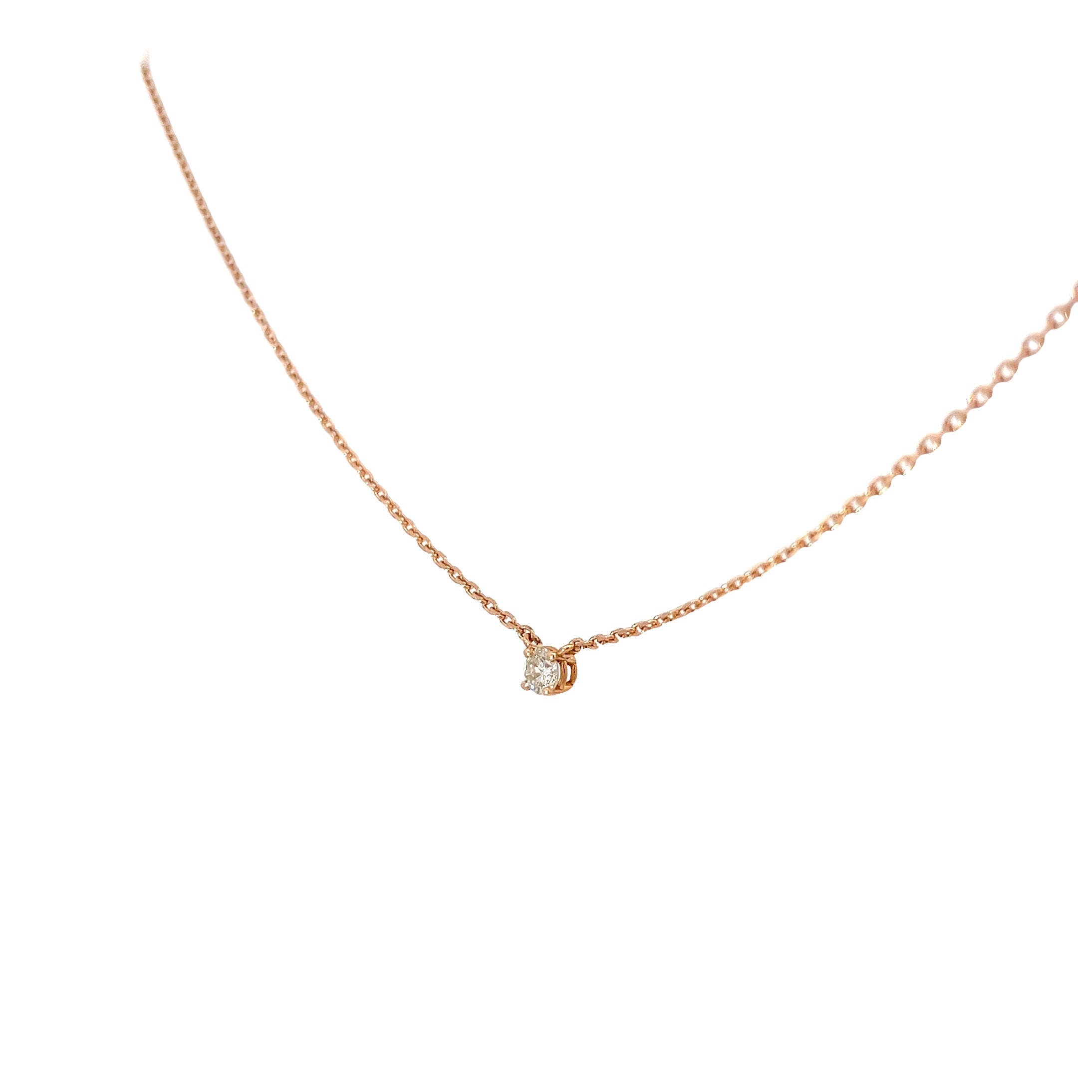 14k Rose Gold .28ct J SI1 Round Diamond Solitaire Necklace