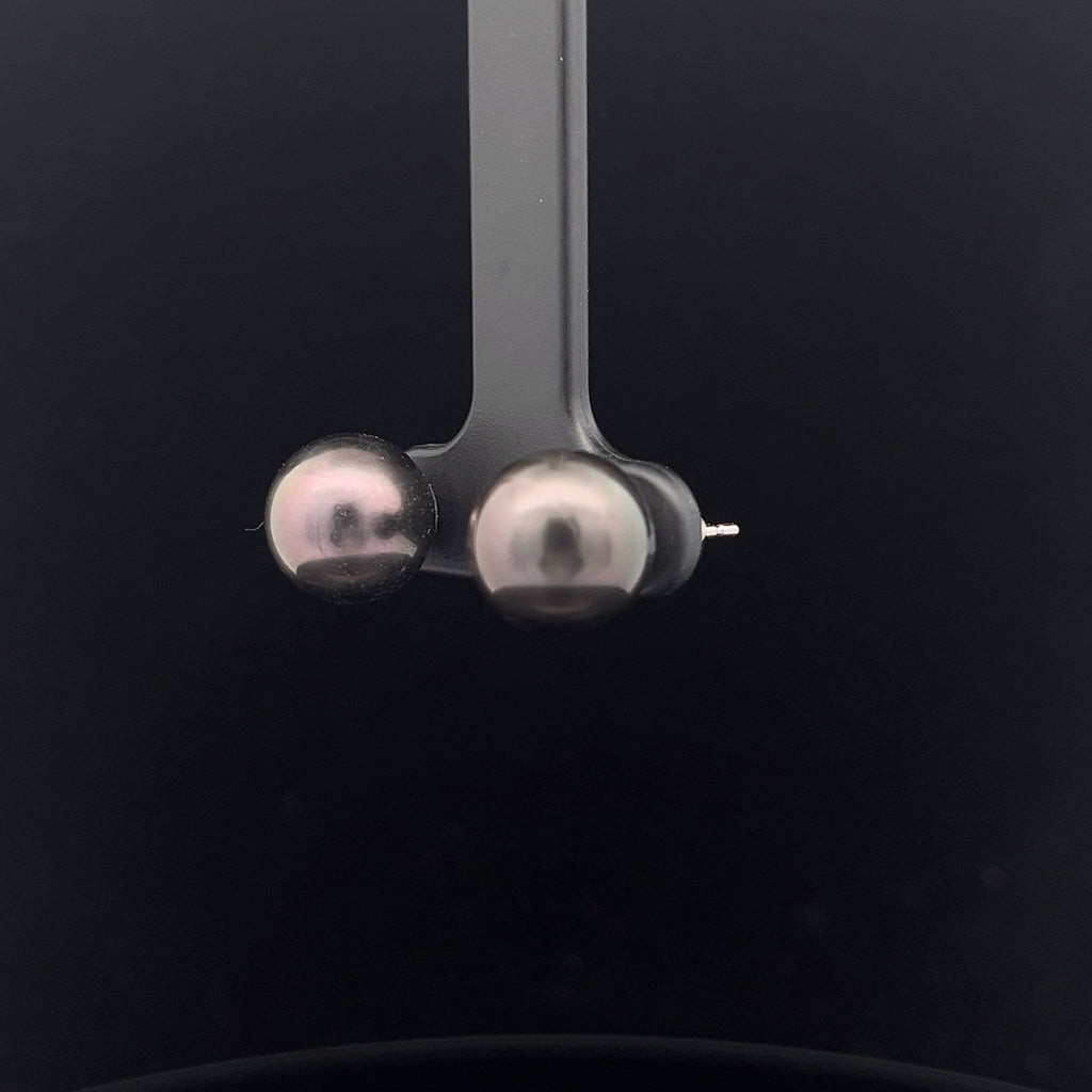 14k White Gold Tahitian Pearl 10mm Stud Earrings