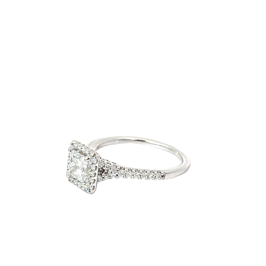 14k White Gold 1.02ct E SI2 Princess Cut / .58ct E VS2 Round Diamond Engagement Ring