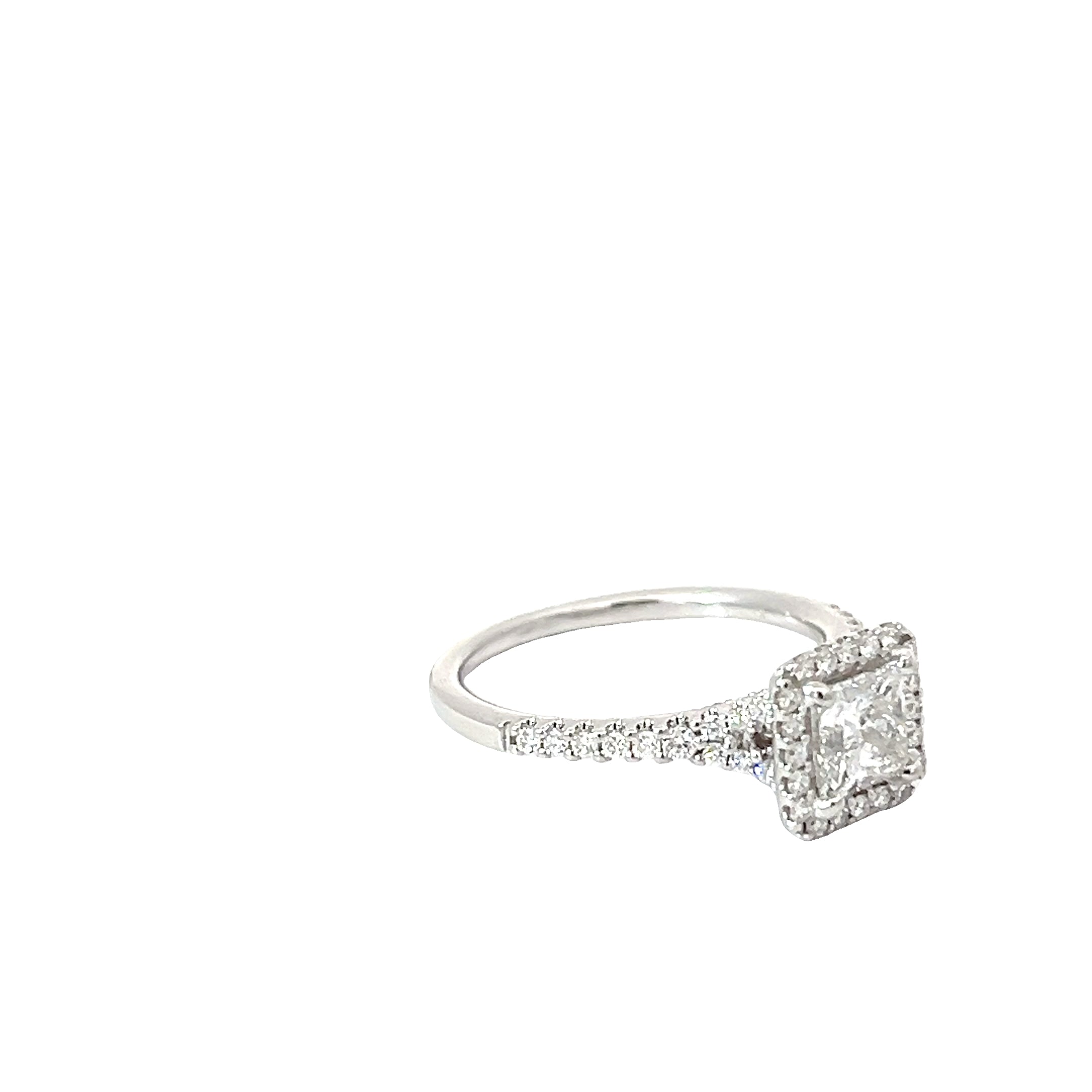 14k White Gold 1.02ct E SI2 Princess Cut / .58ct E VS2 Round Diamond Engagement Ring