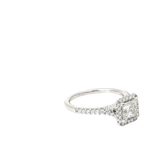 14k White Gold 1.02ct E SI2 Princess Cut / .58ct E VS2 Round Diamond Engagement Ring