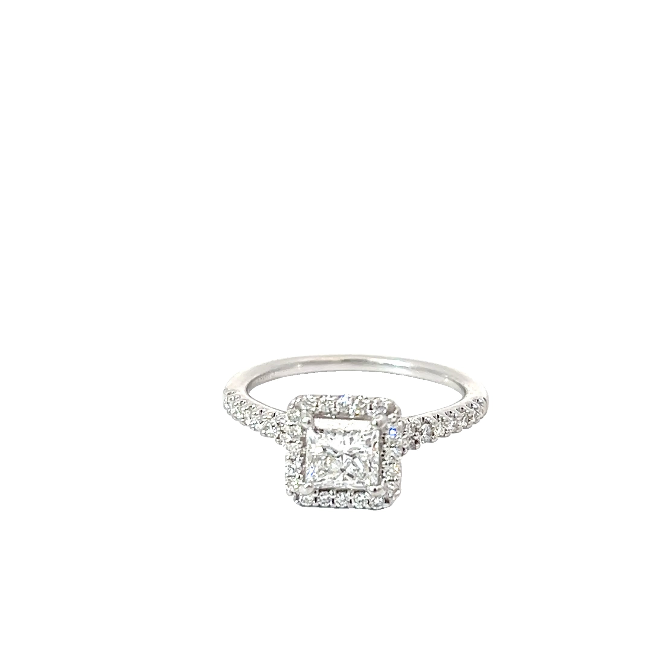 14k White Gold 1.02ct E SI2 Princess Cut / .58ct E VS2 Round Diamond Engagement Ring