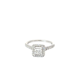 14k White Gold 1.02ct E SI2 Princess Cut / .58ct E VS2 Round Diamond Engagement Ring