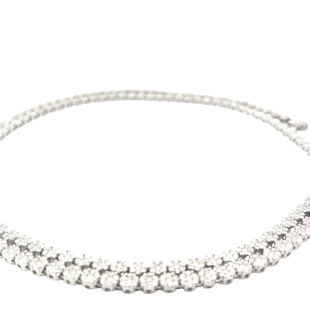 18k White Gold 21.00ct F VS2 Round Diamond Flower Set Tennis Necklace 30 inch