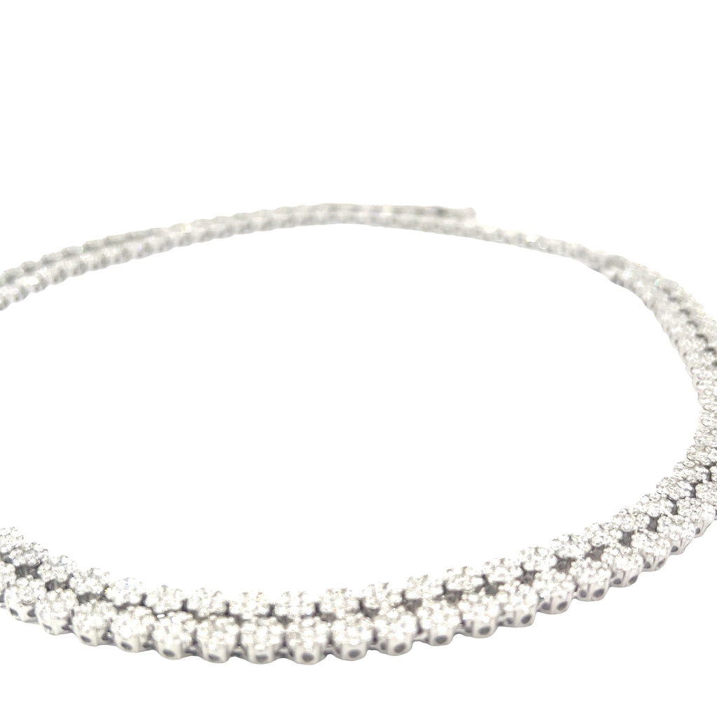 18k White Gold 21.00ct F VS2 Round Diamond Flower Set Tennis Necklace 30 inch
