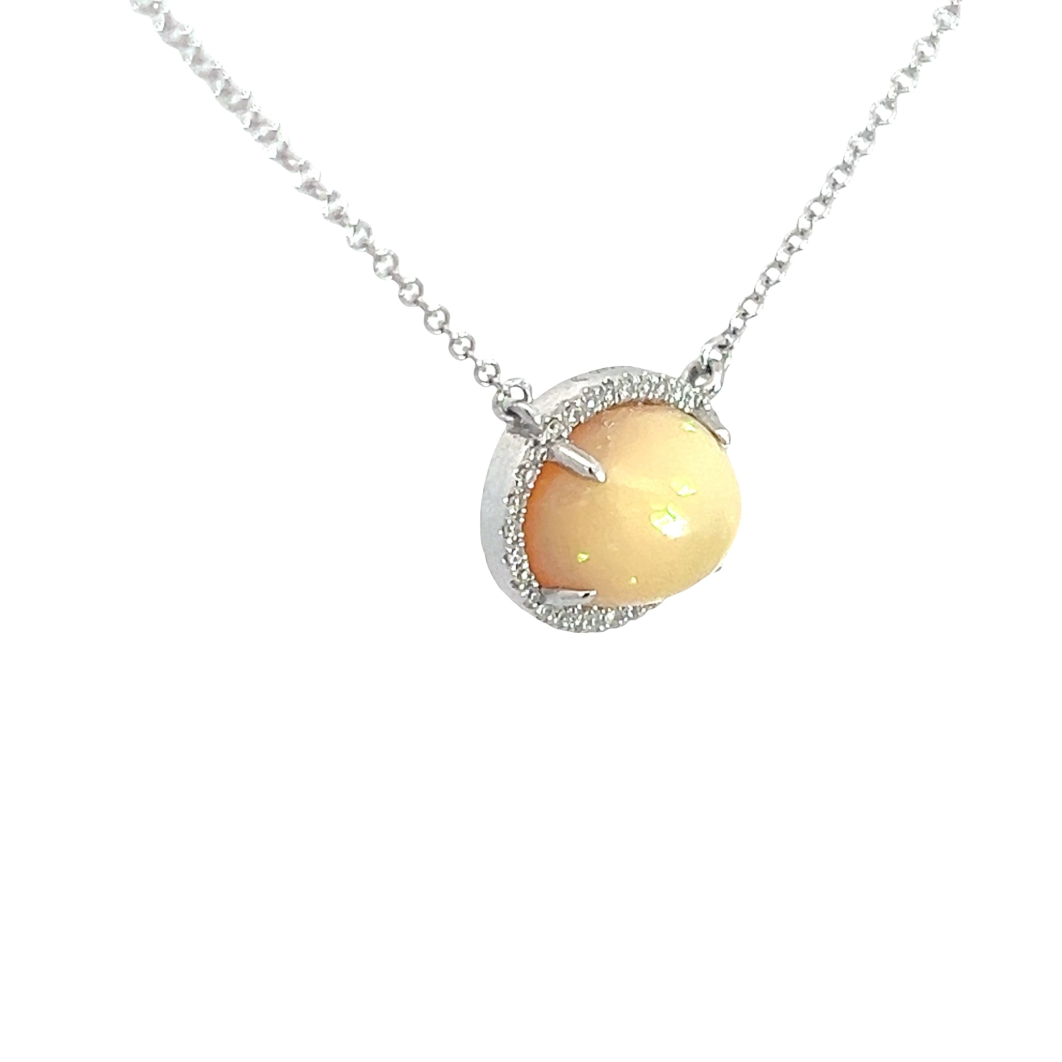 14k White Gold .15ct G SI1 Round Diamond Ethiopian Opal Pendant