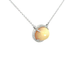 14k White Gold .15ct G SI1 Round Diamond Ethiopian Opal Pendant
