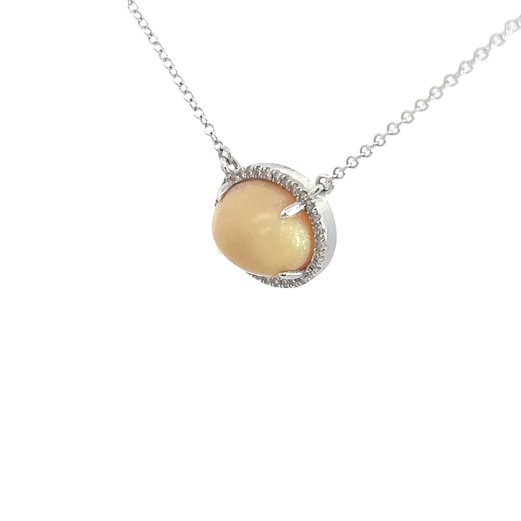 14k White Gold .15ct G SI1 Round Diamond Ethiopian Opal Pendant