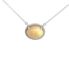 14k White Gold .15ct G SI1 Round Diamond Ethiopian Opal Pendant