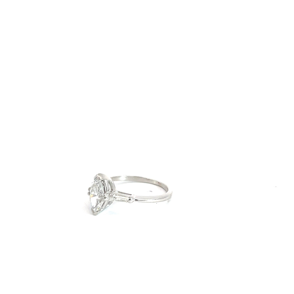 18k White Gold .91ct F SI2  Marquise Shaped Diamond / .10ct I1 Tapered Baguette Diamond  Engagement Ring Size 5 3/4