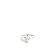 18k White Gold .91ct F SI2  Marquise Shaped Diamond / .10ct I1 Tapered Baguette Diamond  Engagement Ring Size 5 3/4