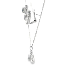 14k White Gold 1.50ct G VS2 Baguette Shape Diamond / 1.20ct Blue Sapphire Pear Shape Ballerina Setting Omega Clip Back Earrings and  14k White Gold 1.00ct  G VS2 Baguette Shape Diamond/ .80ct Blue Sapphire Pear Shape Pendant Set