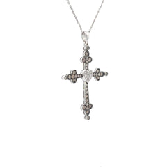 18k White Gold .75ct Round Chocolate Diamond/.25ct G SI1 Round Diamond Cross Heart Pendant