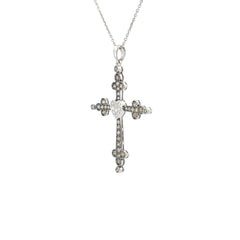 18k White Gold .75ct Round Chocolate Diamond/.25ct G SI1 Round Diamond Cross Heart Pendant