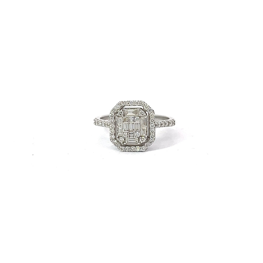 18k White Gold 1.00ct F VS1 Round and Baguette Ring Certified By I Gioielli Del Sole #AN325P