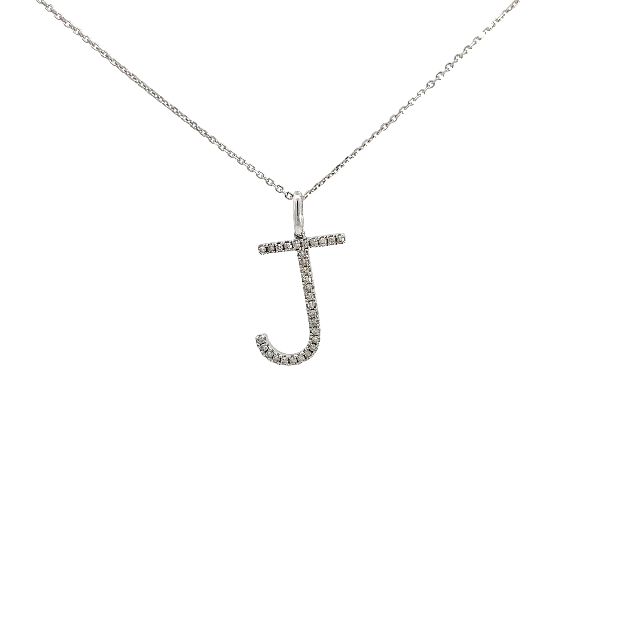 14k White Gold .25CT G SI1 Round Diamond Letter J Pendant