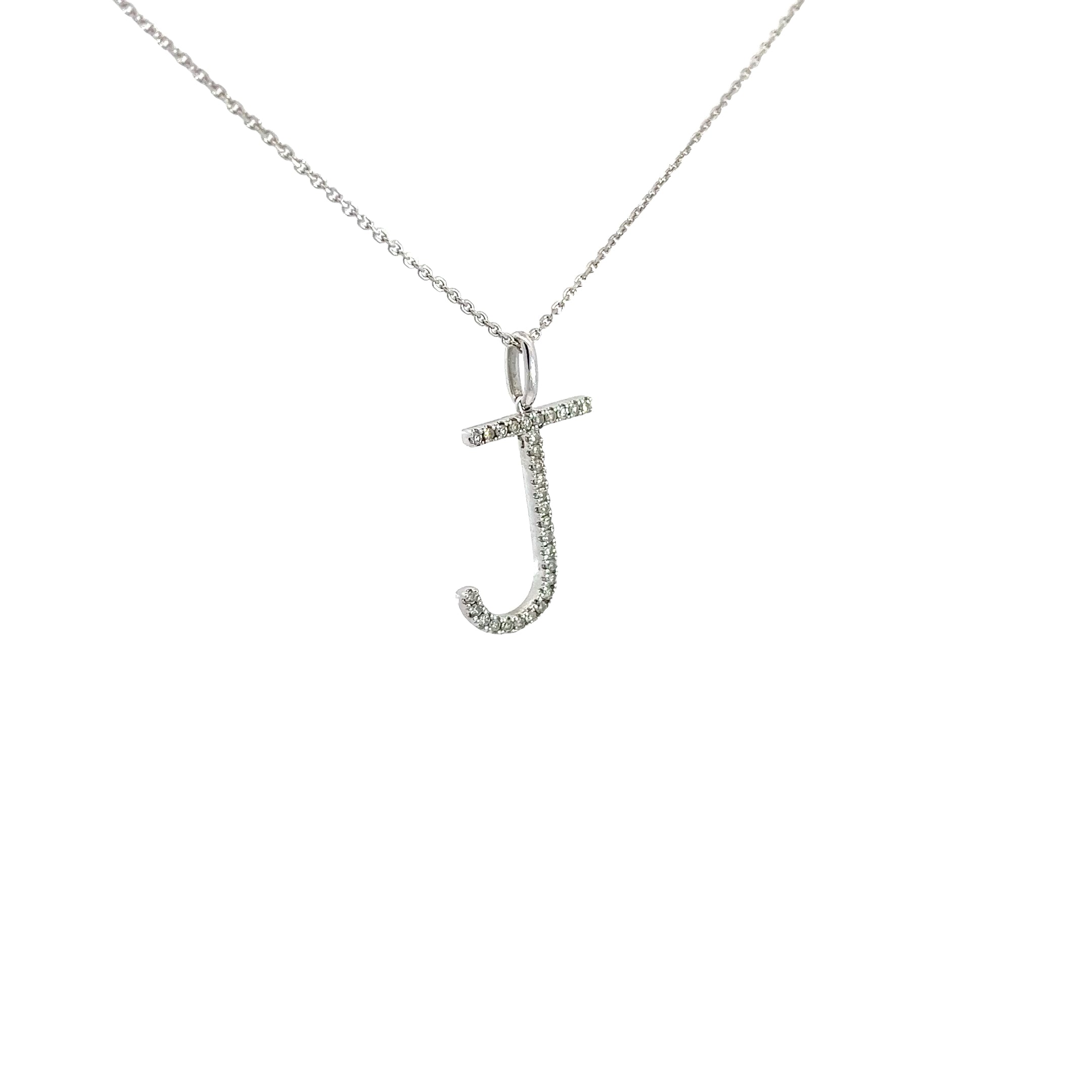 14k White Gold .25CT G SI1 Round Diamond Letter J Pendant