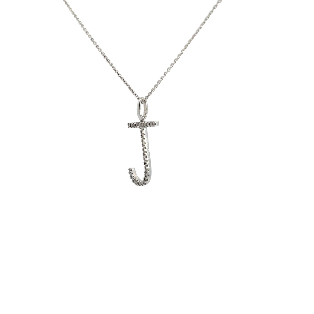 14k White Gold .25CT G SI1 Round Diamond Letter J Pendant