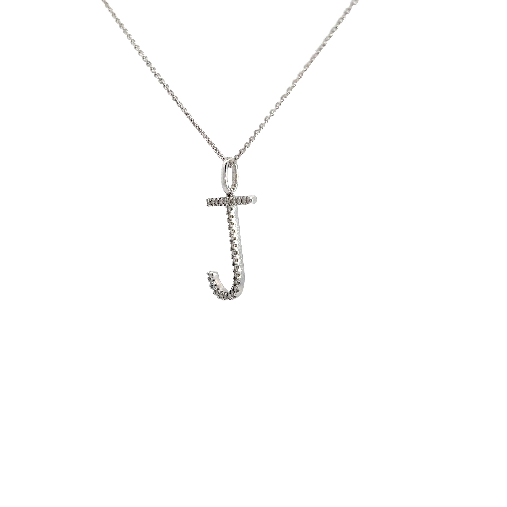 14k White Gold .25CT G SI1 Round Diamond Letter J Pendant