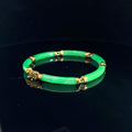 14k Yellow Gold Curved Link Fu Fuku Fortune Green Jade Bracelet