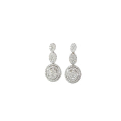 14K White Gold 3.50ct G SI 1 Diamond Cluster Drop Earrings