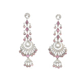 Ladies 18k White Gold Diamond and Pink Sapphire Chandelier Earrings