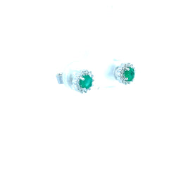 14K White Gold .40ct Round Emerald/ .15ct G SI1 Round Diamond Stud Earrings