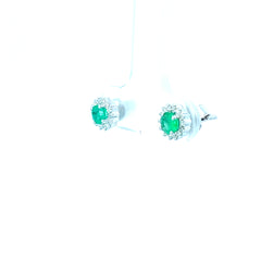 14K White Gold .40ct Round Emerald/ .15ct G SI1 Round Diamond Stud Earrings