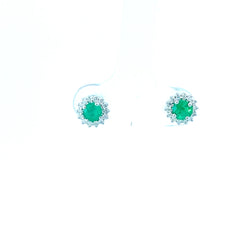 14K White Gold .40ct Round Emerald/ .15ct G SI1 Round Diamond Stud Earrings