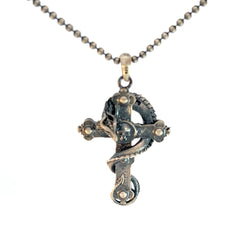 Sterling Silver 18.4 gram Bead Necklace /Cross with a Dragan Fire on the cross
