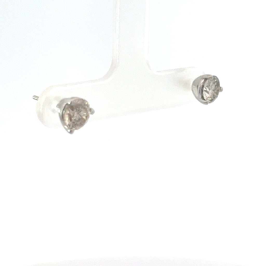 14k White Gold 1.50ct Round Top Light Brown VS2 Stud Earrings