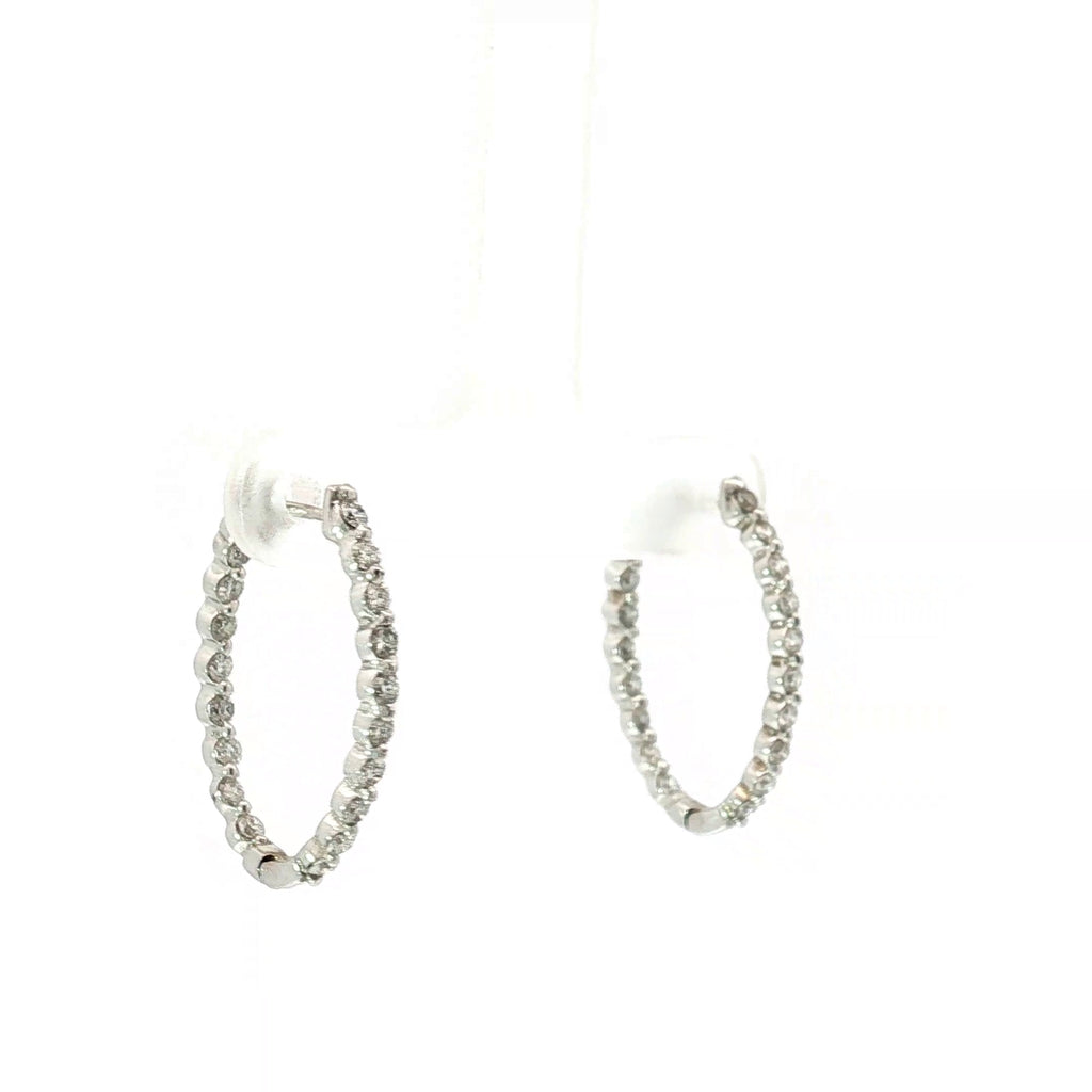 14k White Gold 1.00ct G VS2 Round Diamond Oval Inside/Outside Hoop Earrings