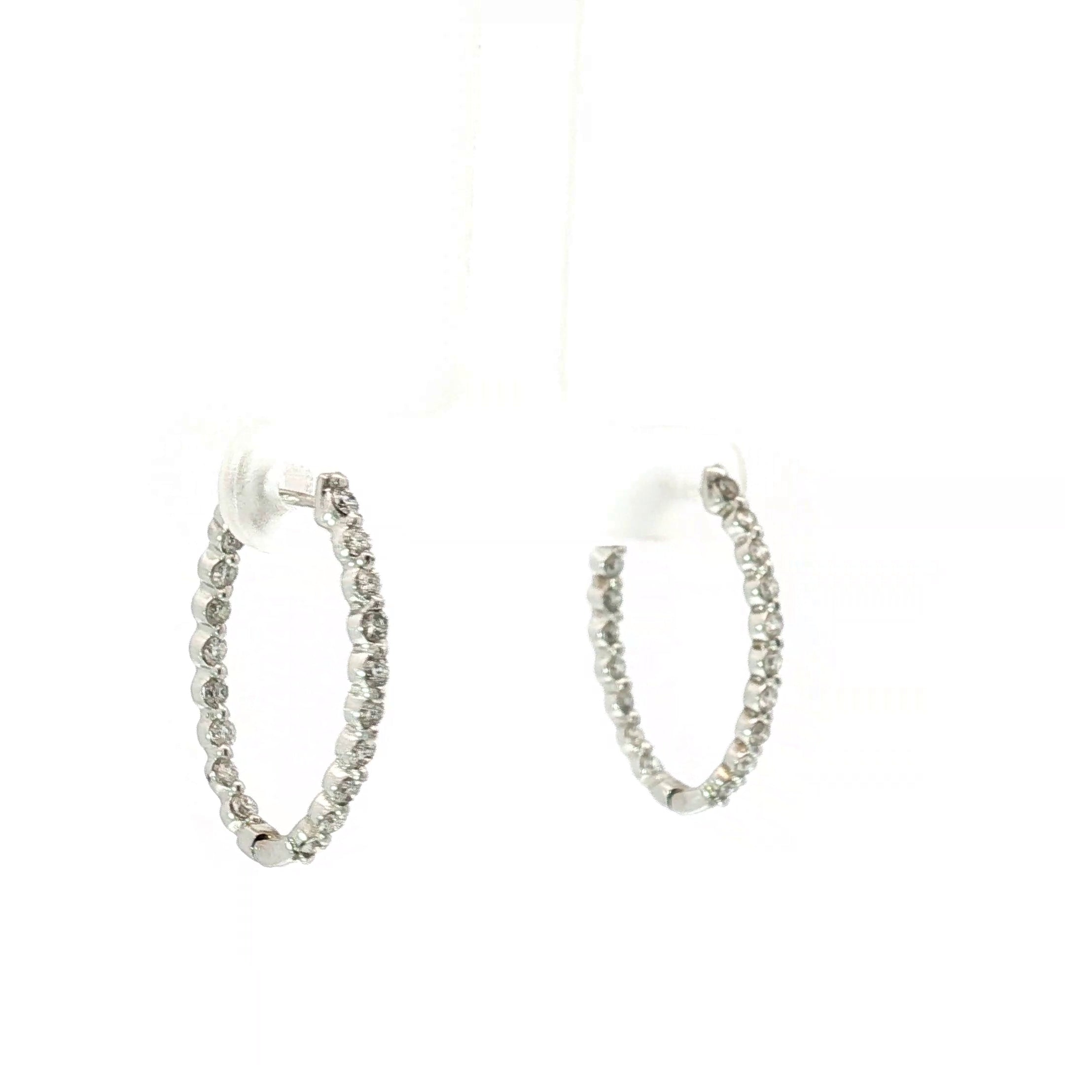 14k White Gold 1.00ct G VS2 Round Diamond Oval Inside/Outside Hoop Earrings