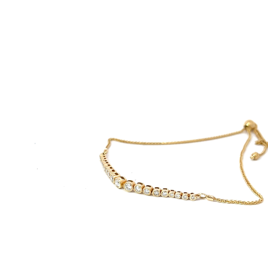 14k Yellow Gold .50ct G VS2 Round Diamond Bezel Set Bolo Bracelet