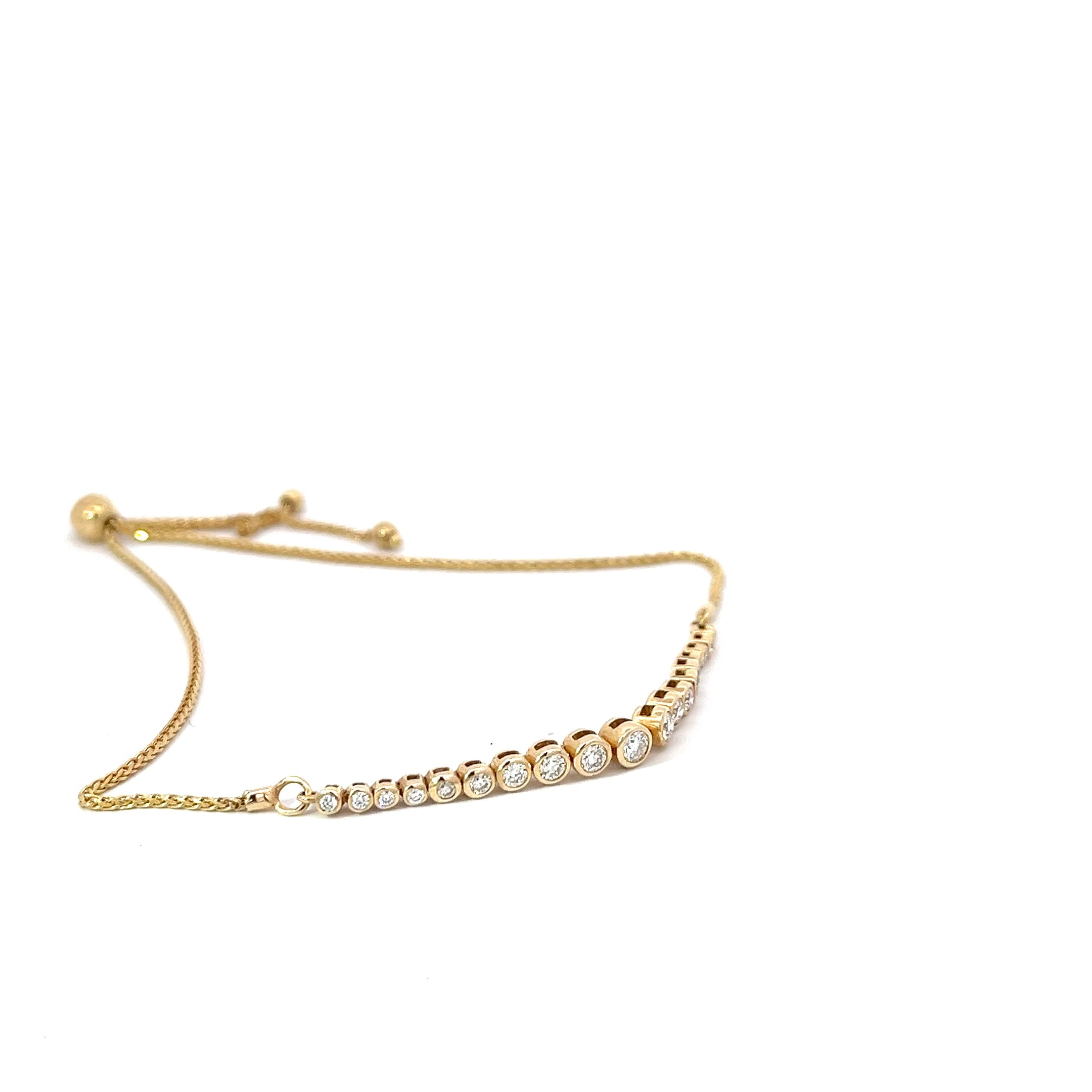 14k Yellow Gold .50ct G VS2 Round Diamond Bezel Set Bolo Bracelet