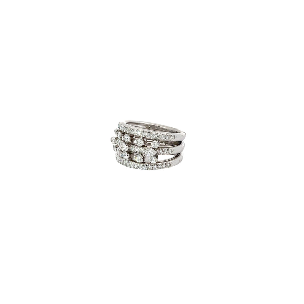 Signed Jose Hess for Birks 18k White Gold Multi-Row Diamond Row, Size 7, Approx. 1ct total weight