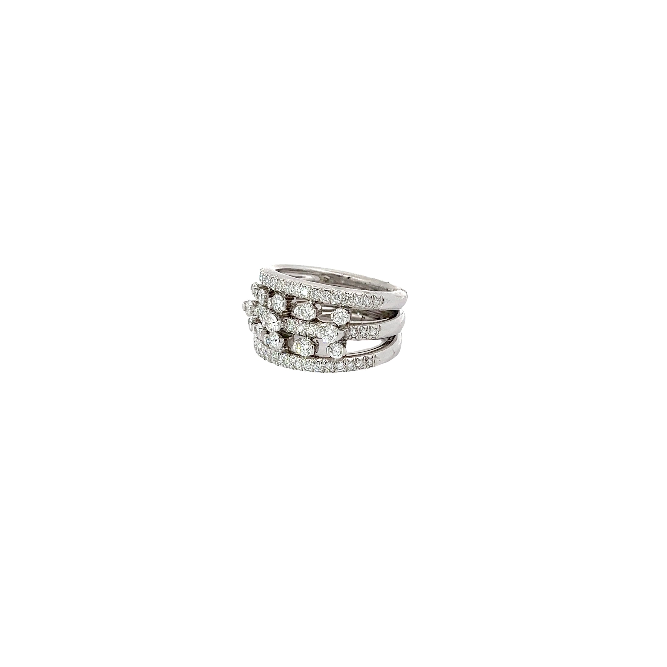 Signed Jose Hess for Birks 18k White Gold Multi-Row Diamond Row, Size 7, Approx. 1ct total weight