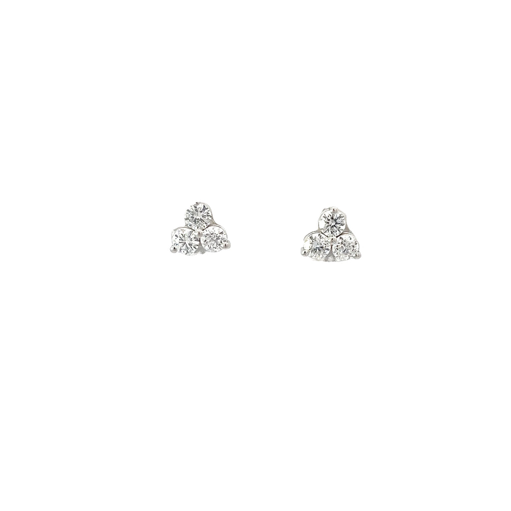 14K WHITE GOLD .75CT F VS2 ROUND DIAMOND 3 STONES STUDS EARRING