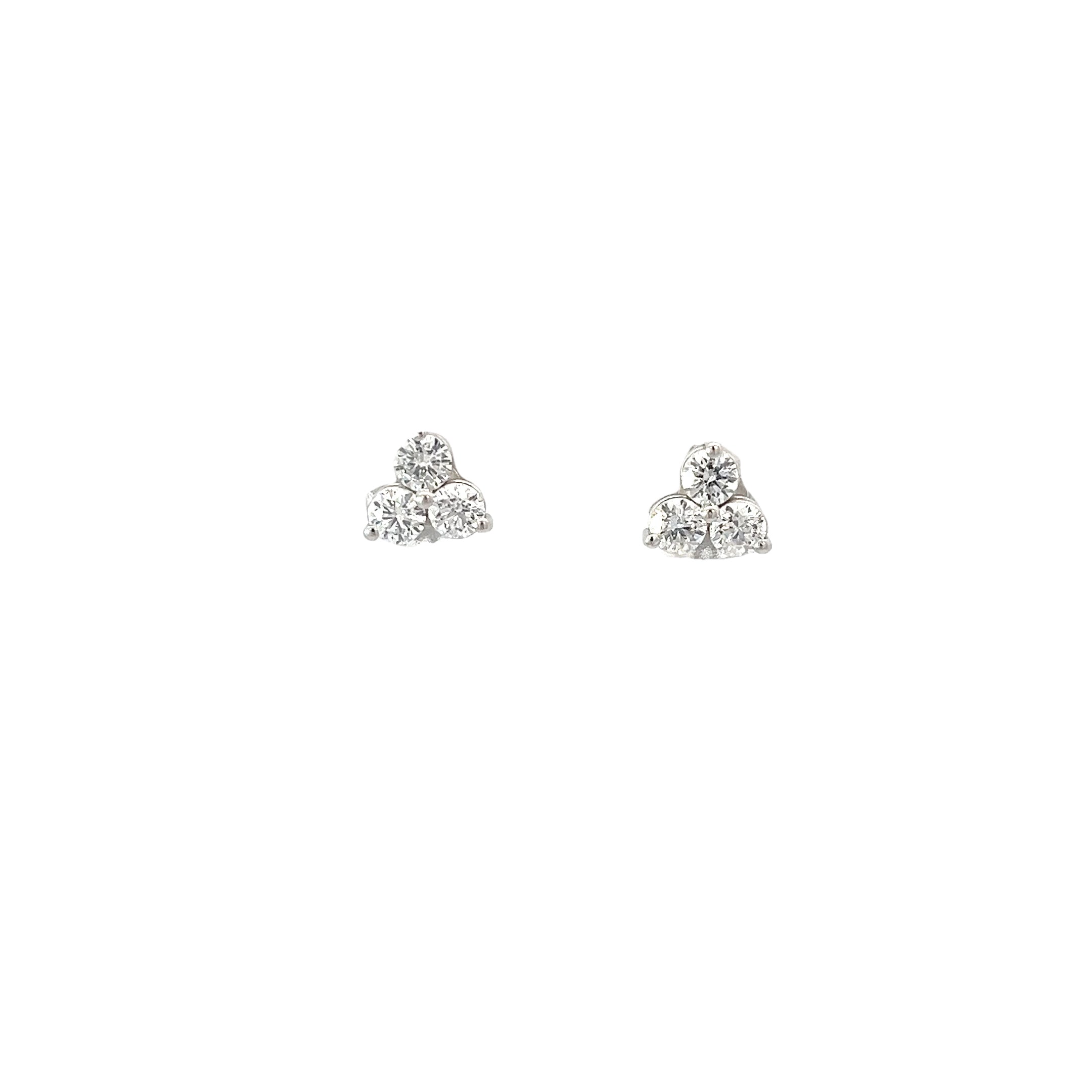 14K WHITE GOLD .75CT F VS2 ROUND DIAMOND 3 STONES STUDS EARRING