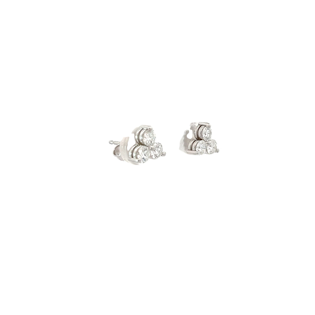 14K WHITE GOLD .75CT F VS2 ROUND DIAMOND 3 STONES STUDS EARRING