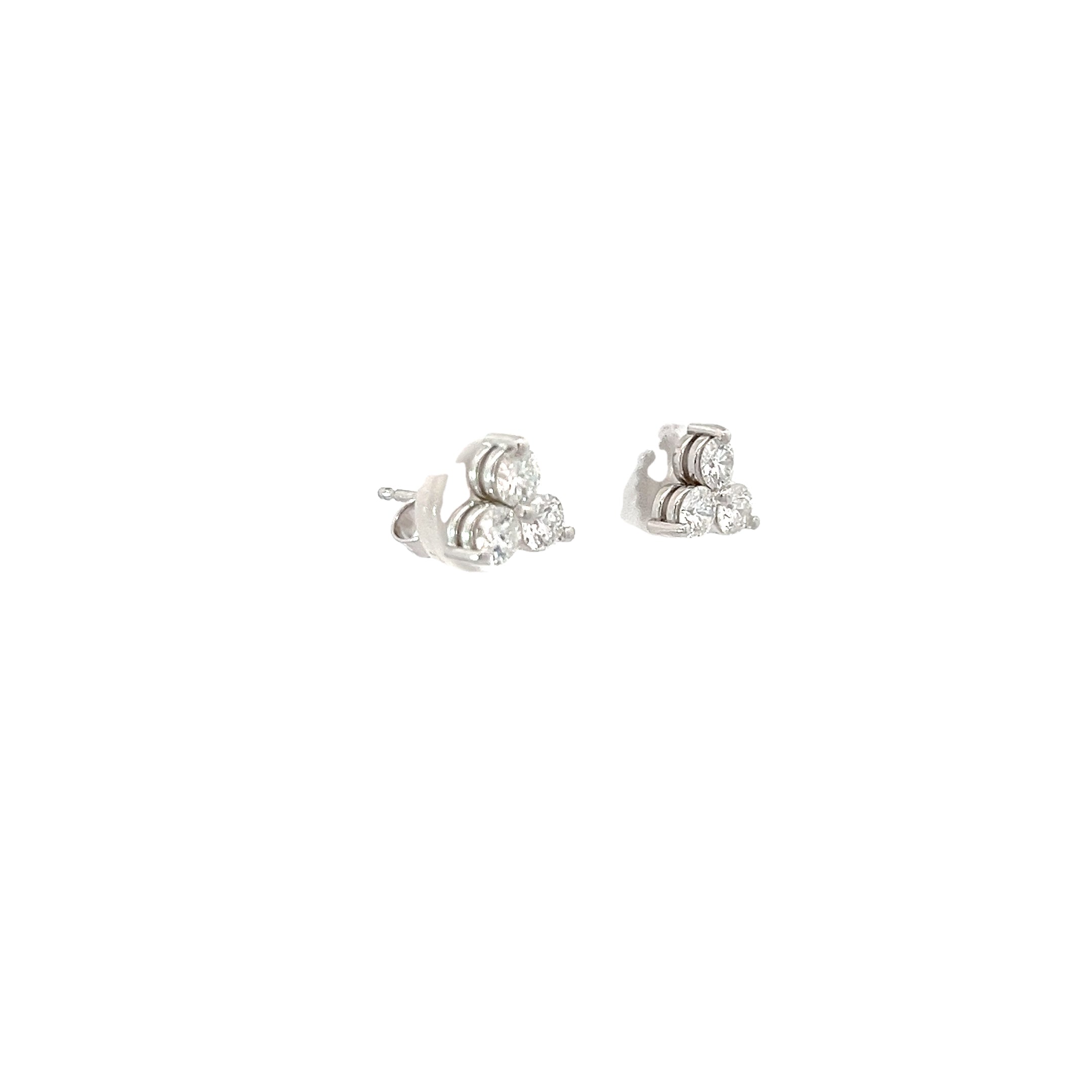 14K WHITE GOLD .75CT F VS2 ROUND DIAMOND 3 STONES STUDS EARRING