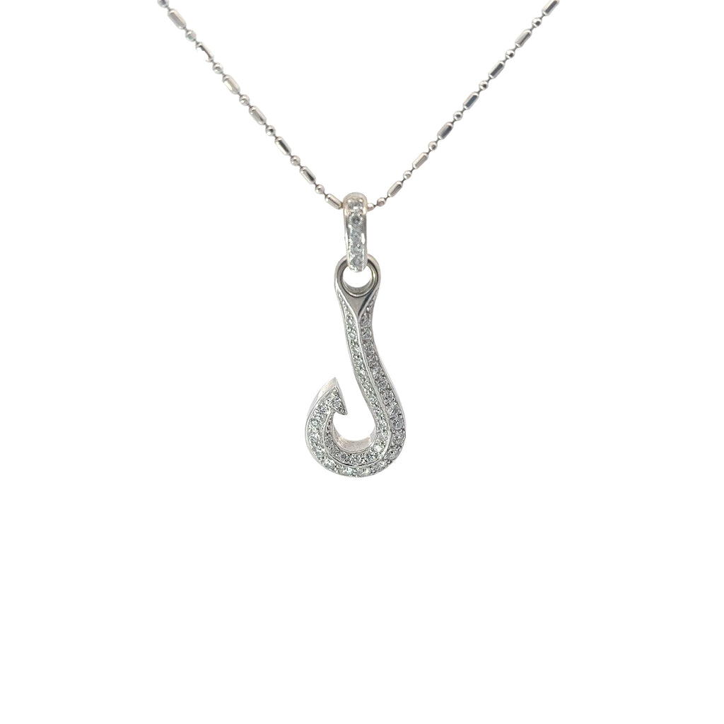 18k White Gold .98ct F VS2 Round Diamond Hook Necklace