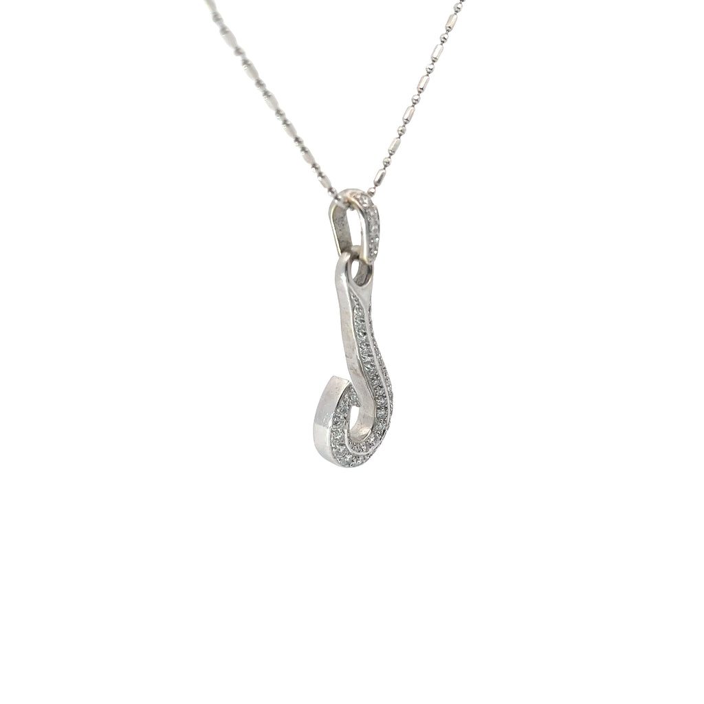 18k White Gold .98ct F VS2 Round Diamond Hook Necklace