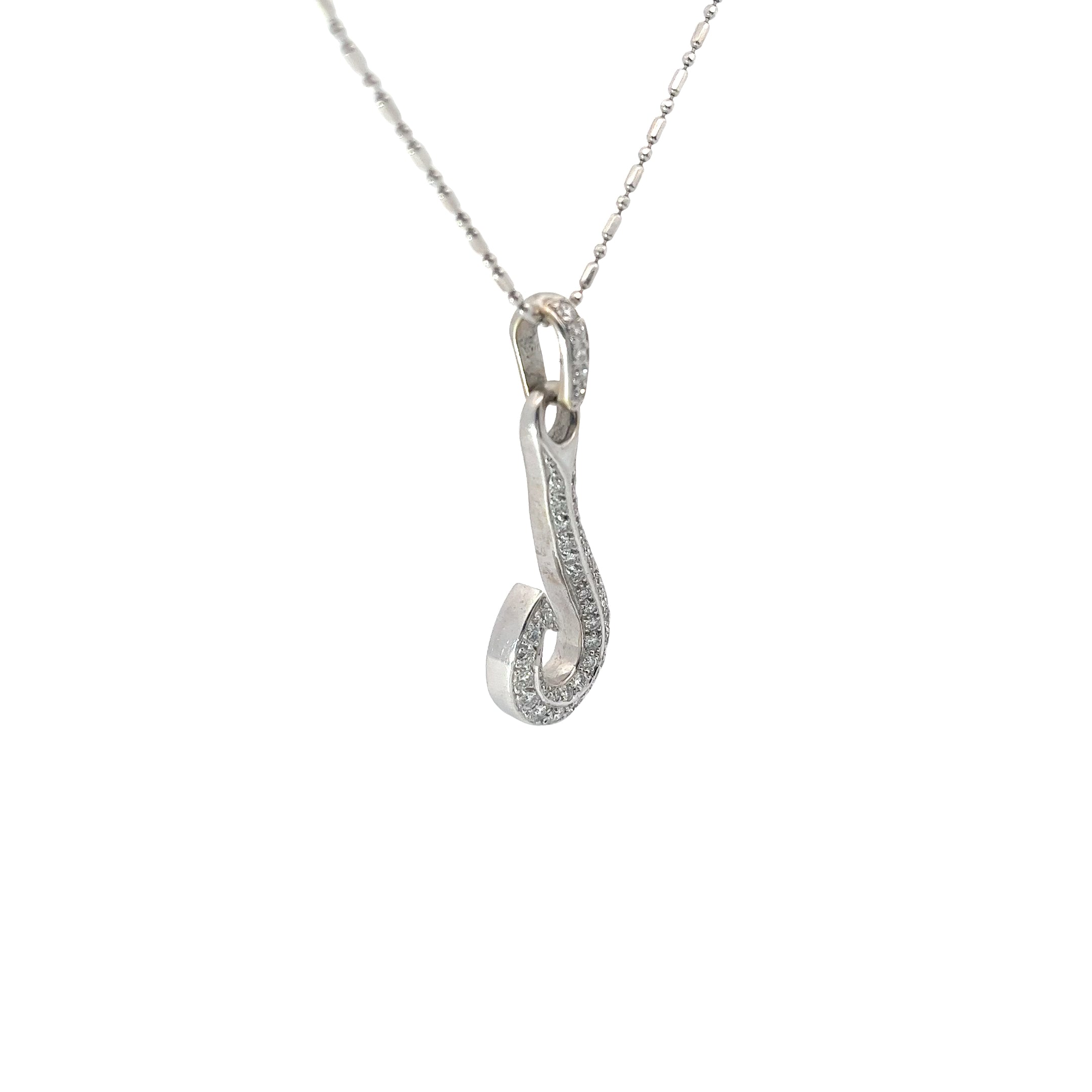 18k White Gold .98ct F VS2 Round Diamond Hook Necklace