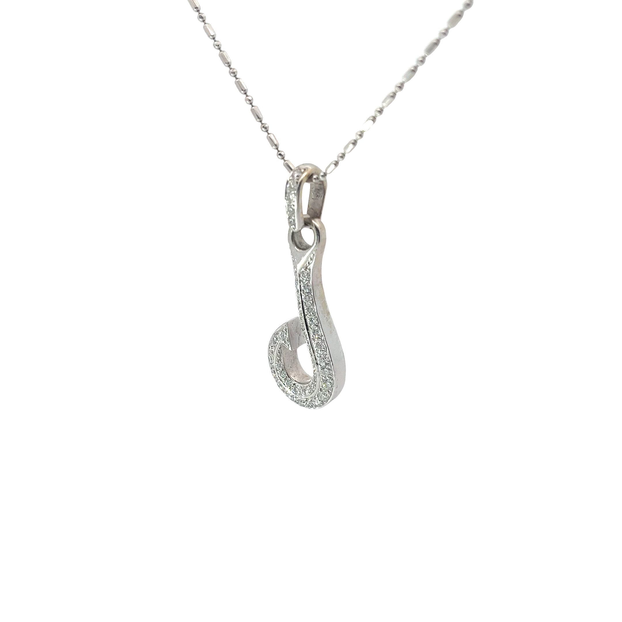 18k White Gold .98ct F VS2 Round Diamond Hook Necklace
